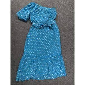 Lilly Pulitzer Dress Womens 12 Blue Metallic Zelalynn One Shoulder Maxi